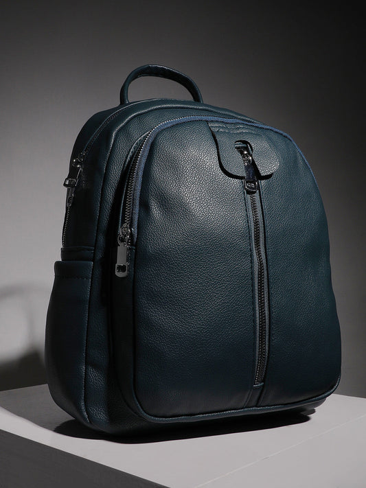 Zip-Front Curve Mini Backpack - Blue