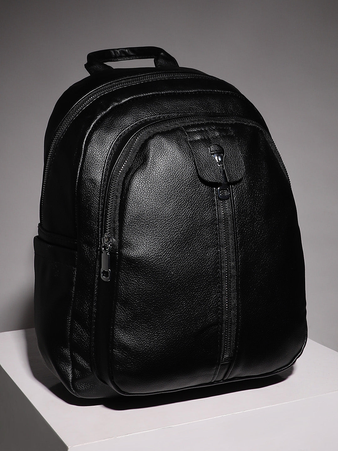 Zip-Front Curve Mini Backpack - Black