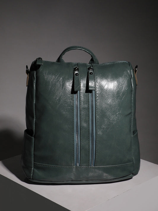 Zip-Front Broad Backpack - Sage Green