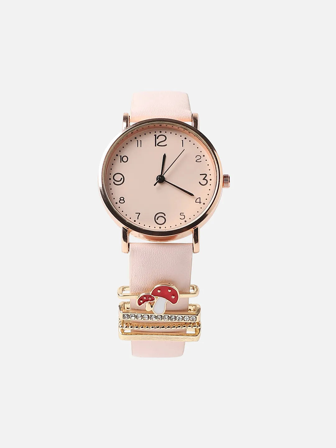 Round Analog Watch With Mushroom Watch Charm - Dusty Pink