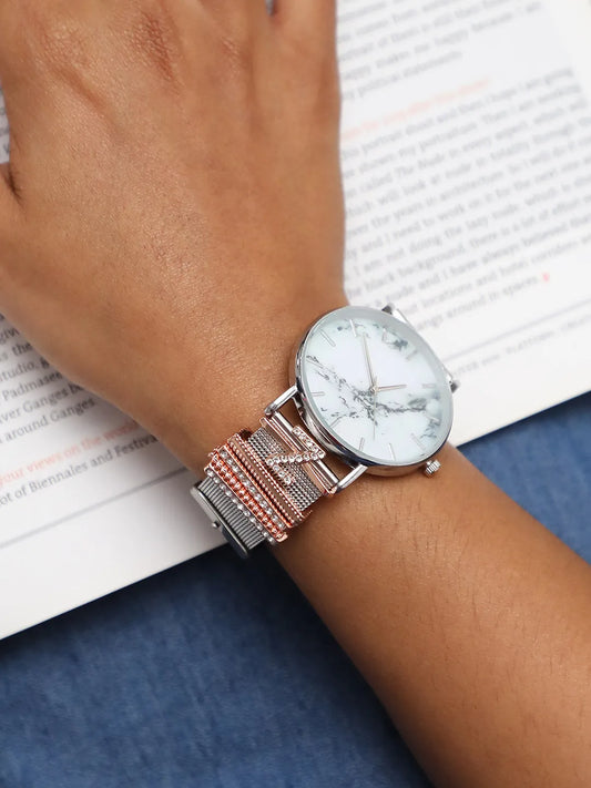 Round Analog Watch With Z Initial Watch Charm - Silver