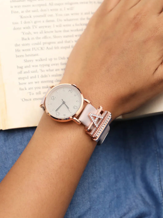 Round Analog Watch With A Initial Watch Charm - Grey