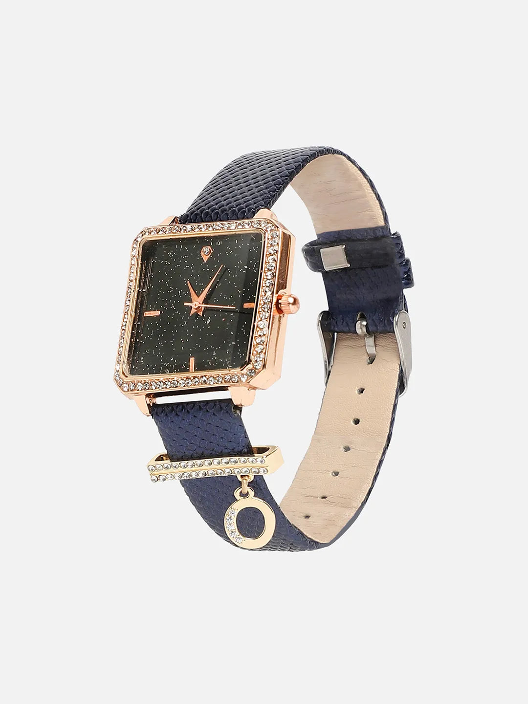 Square Analog Watch With O Liberty Initial Watch Charm - Black