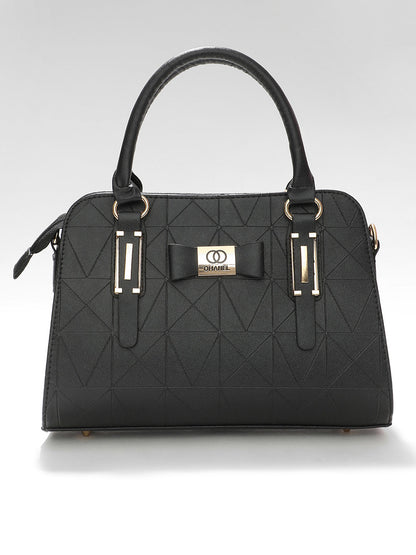 Black Solid Textured Handbag