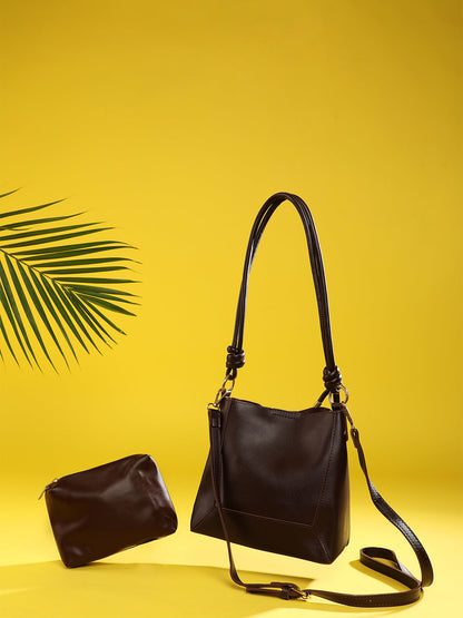 Cocoa Dark Brown Tote With Pouch & Wallet Set