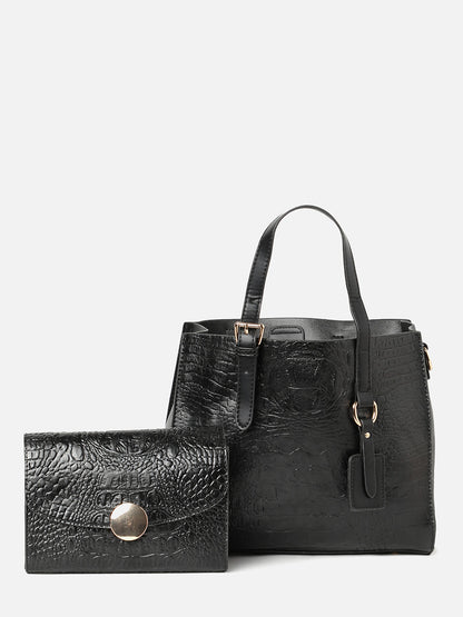 Textured Black Bag Combo Set