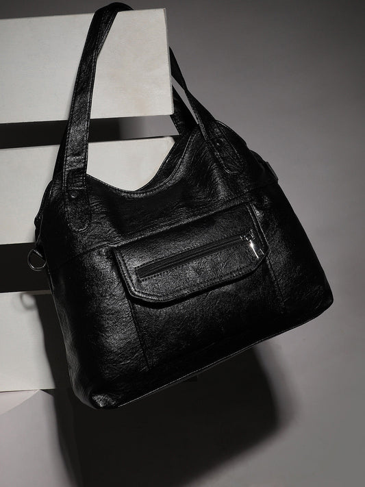 Zip Flap Handbag - Black
