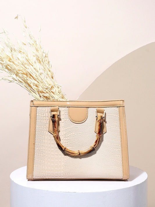 Bamboo Structured Handbag - Beige