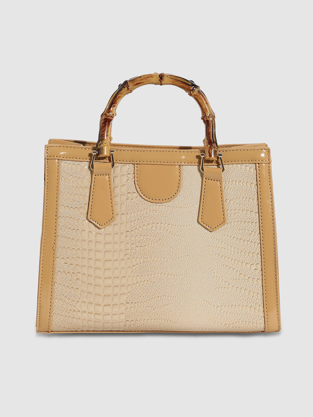 Bamboo Structured Handbag - Beige