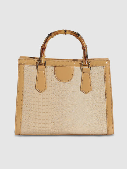 Bamboo Structured Handbag - Beige