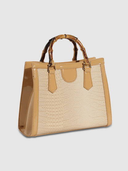 Bamboo Structured Handbag - Beige