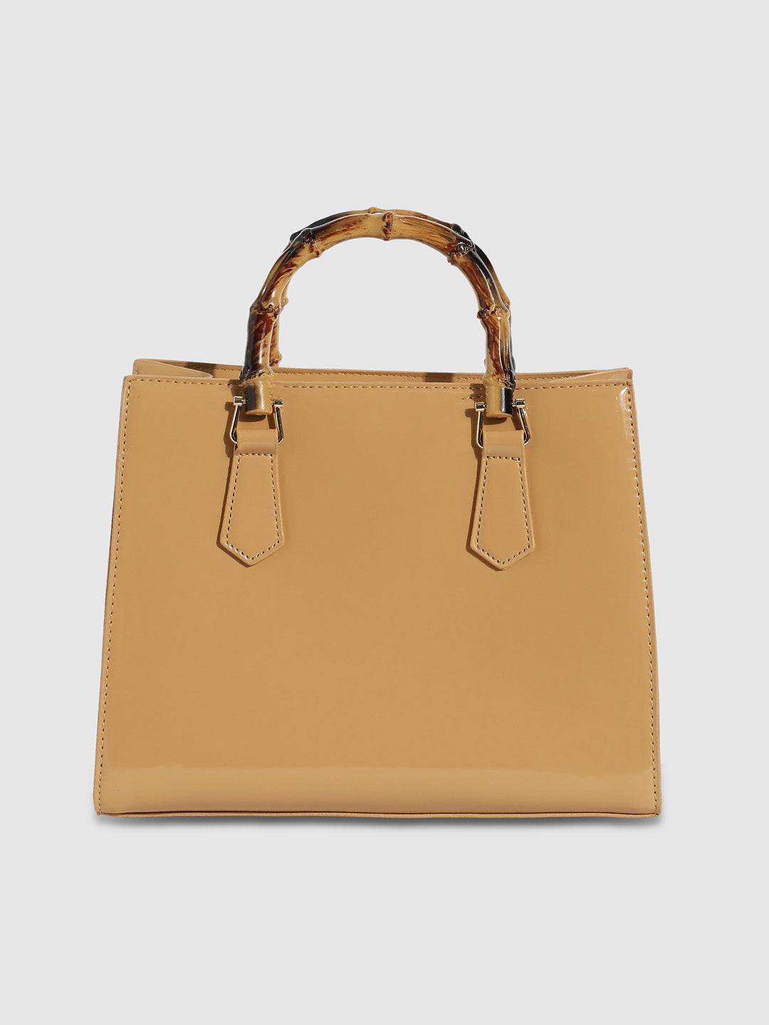Bamboo Structured Handbag - Beige
