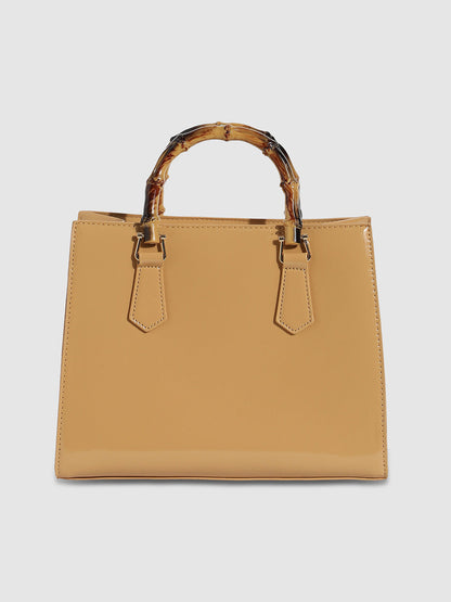 Bamboo Structured Handbag - Beige