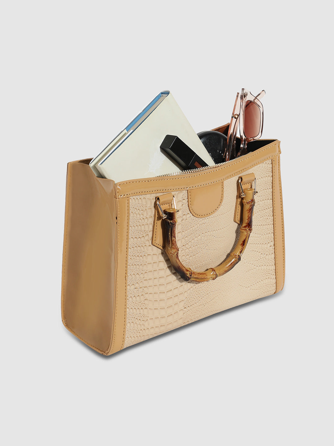 Bamboo Structured Handbag - Beige