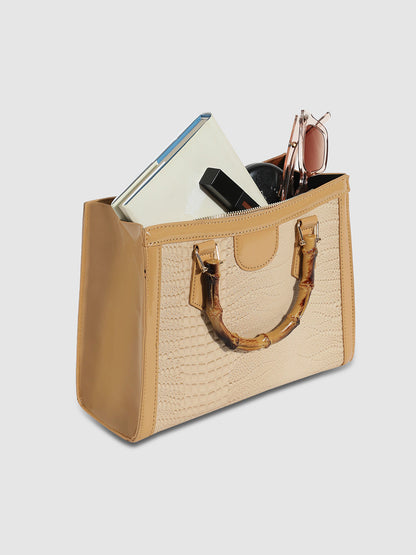Bamboo Structured Handbag - Beige