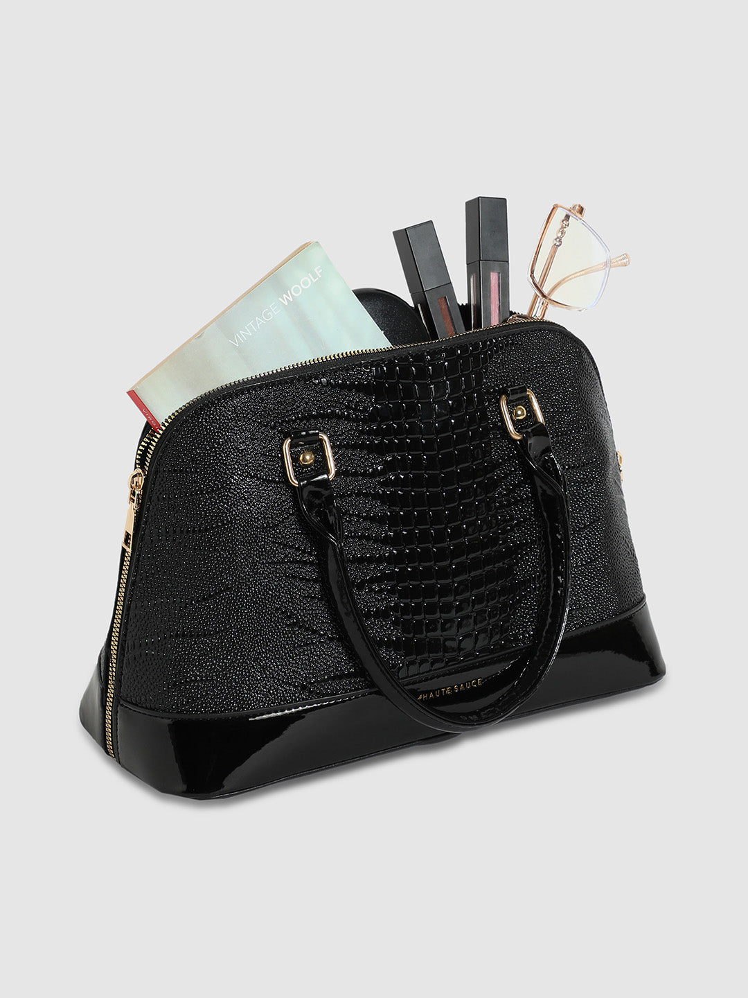 Scale Top Handle Handbag - Black