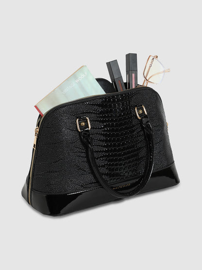 Scale Top Handle Handbag - Black