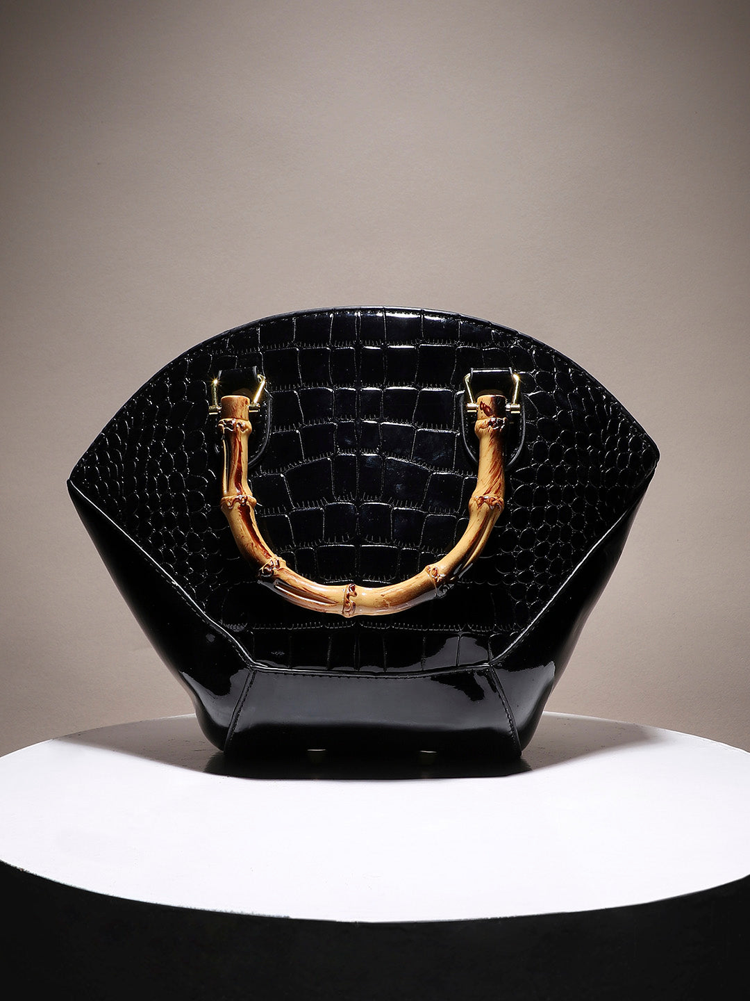 Bamboo Fan Handbag - Black