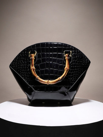 Bamboo Fan Handbag - Black
