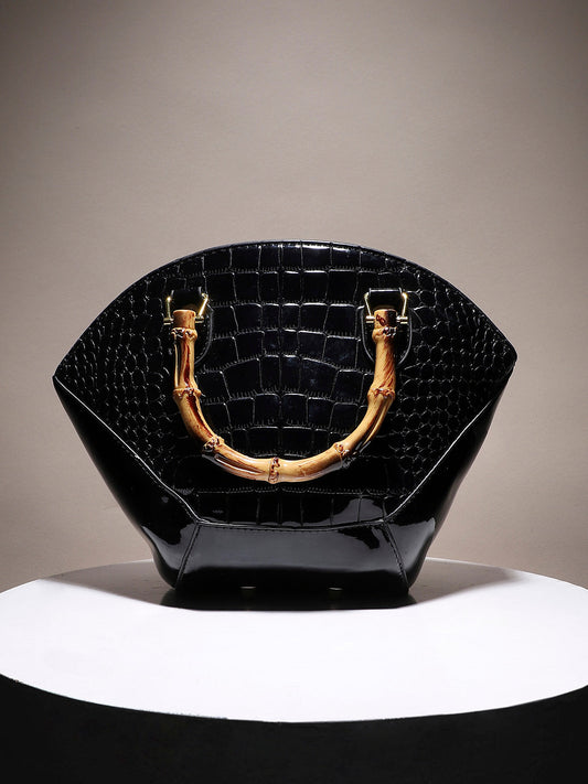 Bamboo Fan Handbag - Black