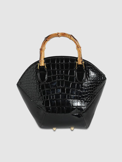 Bamboo Fan Handbag - Black