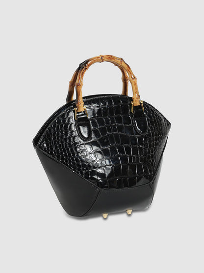 Bamboo Fan Handbag - Black