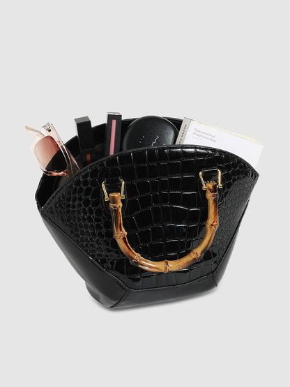 Bamboo Fan Handbag - Black