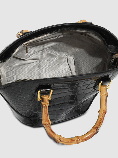 Bamboo Fan Handbag - Black