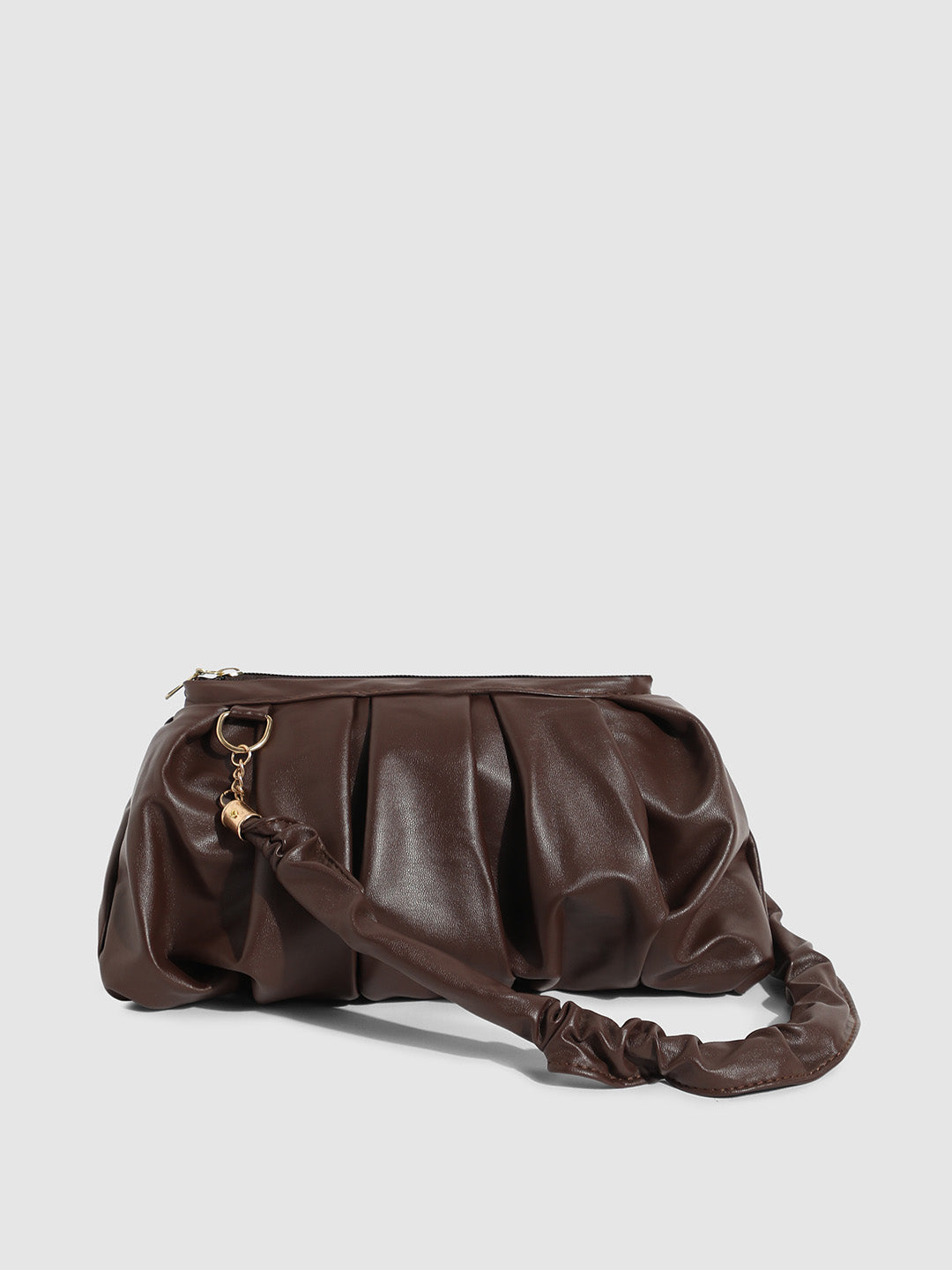 Ruched Pouch Handbag - Brown
