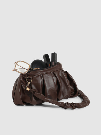 Ruched Pouch Handbag - Brown