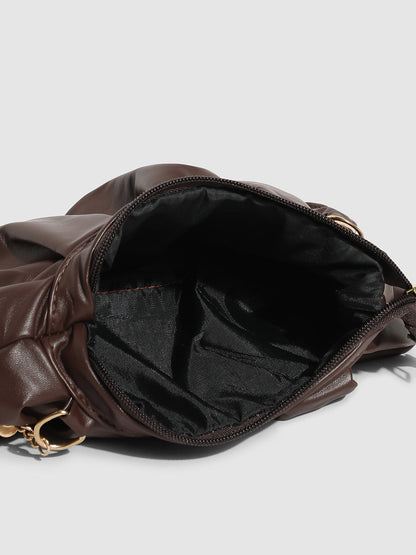 Ruched Pouch Handbag - Brown