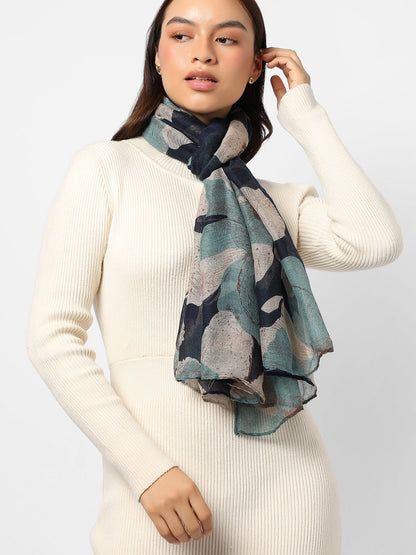 Printed Green & Navy Blue Scarf