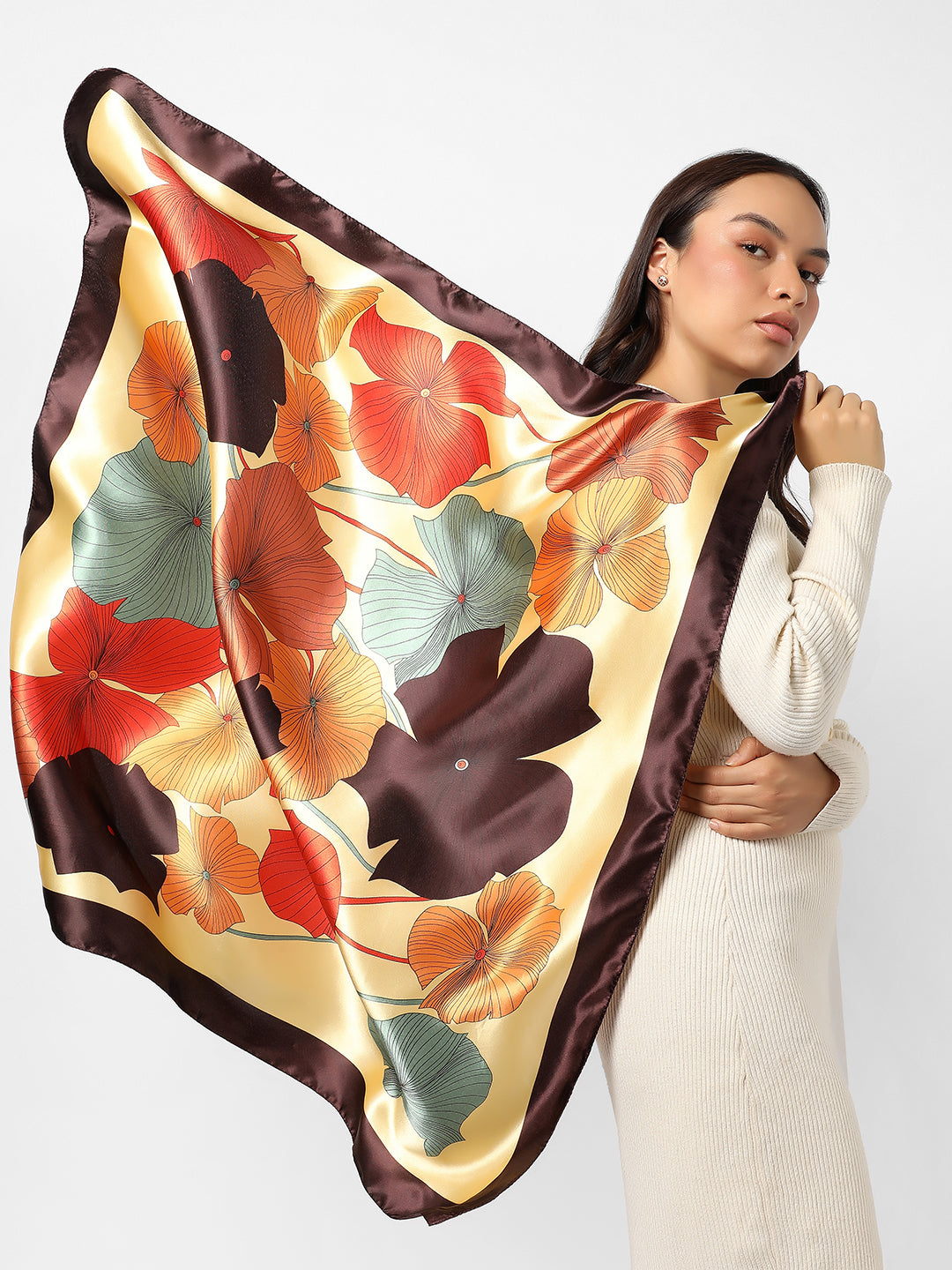 Printed Yellow & Brown Scarf