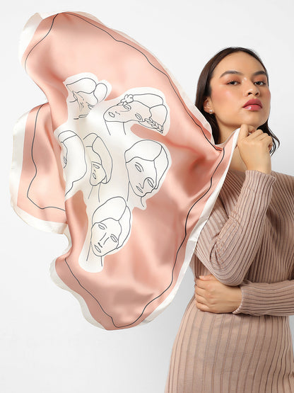 Printed Satin Light Brown Head Scarf