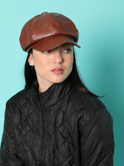 Brown Solid Newsboy Cap
