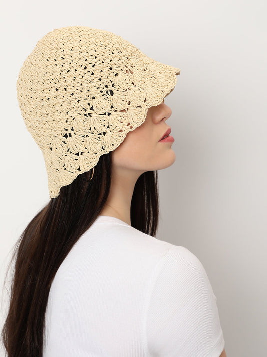 Beige Textured Bucket Hat