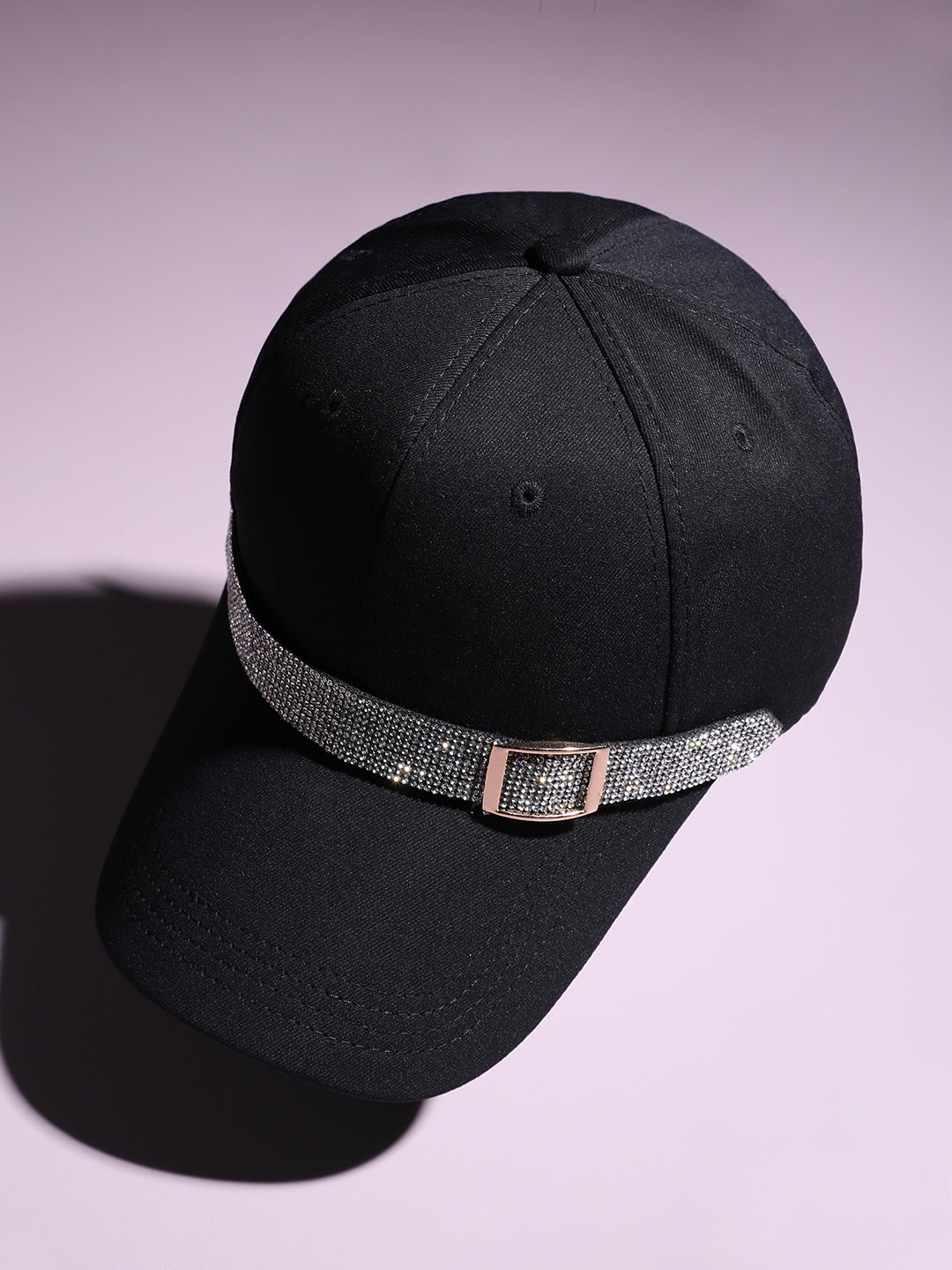 Rhinestone Buckle Baseball Cap - Black