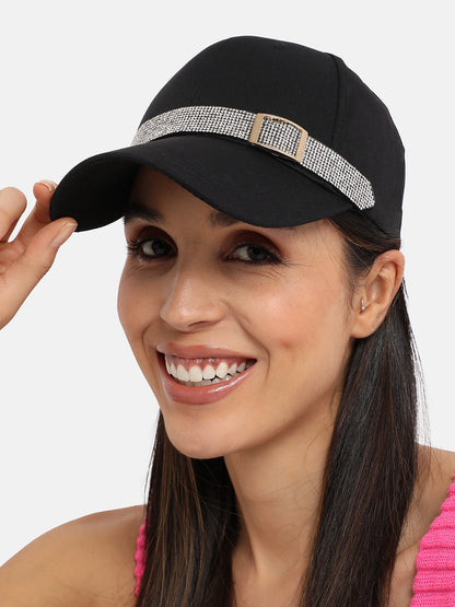 Rhinestone Buckle Baseball Cap - Black
