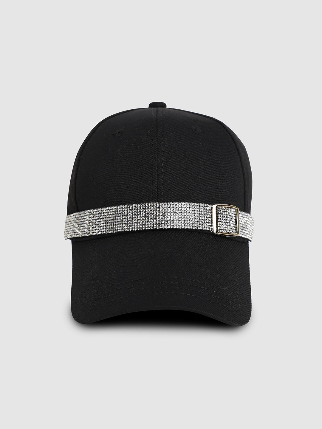 Rhinestone Buckle Baseball Cap - Black