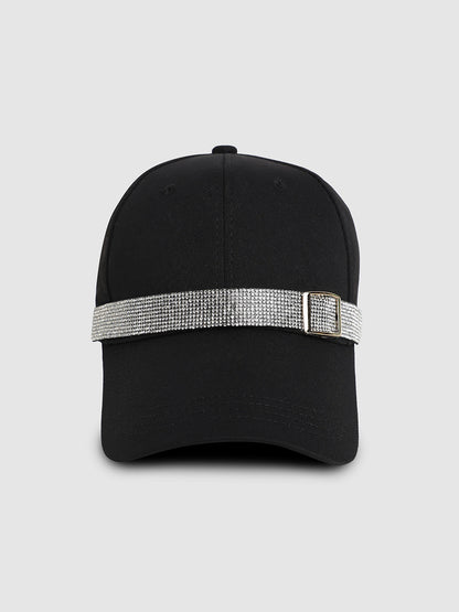 Rhinestone Buckle Baseball Cap - Black
