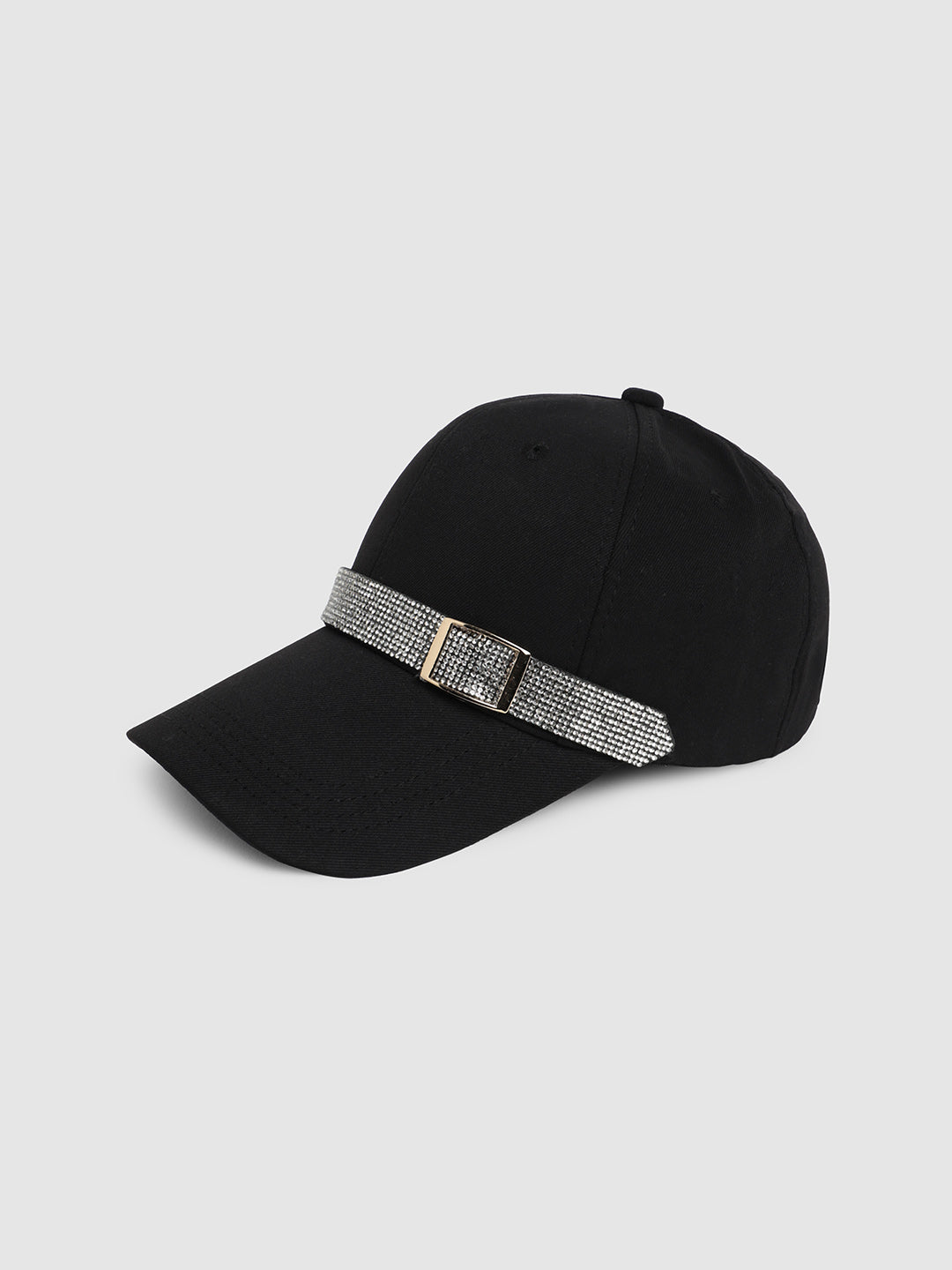 Rhinestone Buckle Baseball Cap - Black