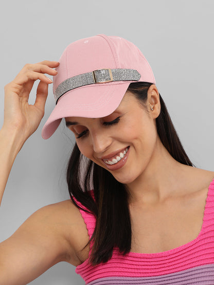 Rhinestone Buckle Baseball Cap - Baby Pink