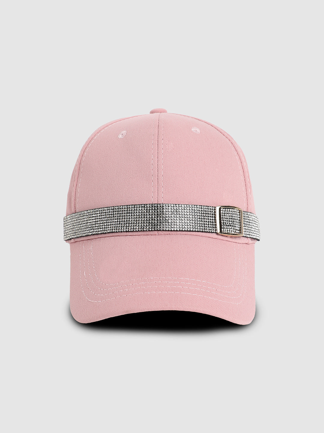 Rhinestone Buckle Baseball Cap - Baby Pink