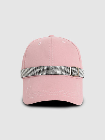 Rhinestone Buckle Baseball Cap - Baby Pink