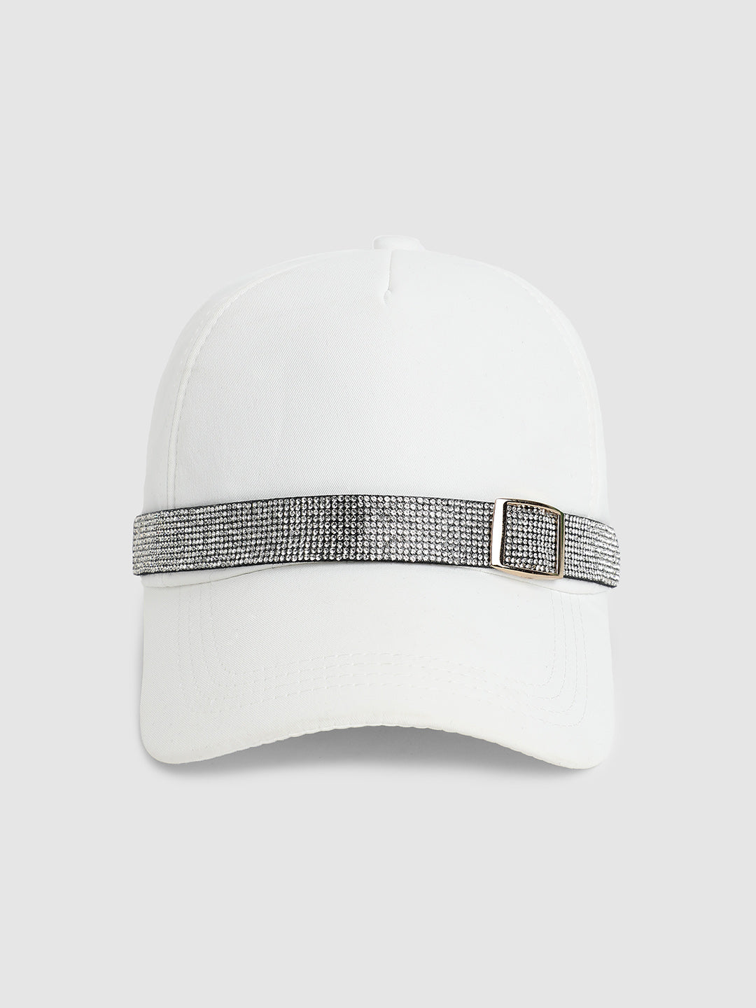 Rhinestone Buckle Baseball Cap - White