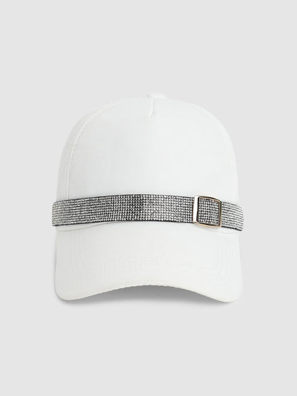 Rhinestone Buckle Baseball Cap - White