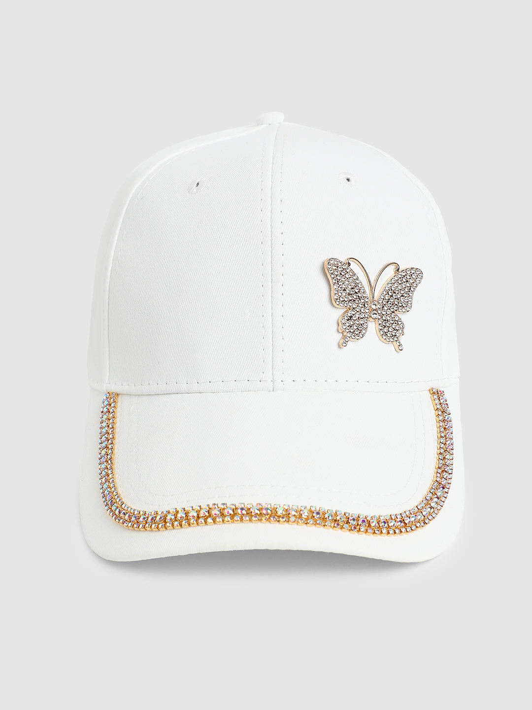 Rhinestone Butterfly Baseball Cap - White
