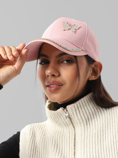 Rhinestone Butterfly Baseball Cap - Baby Pink