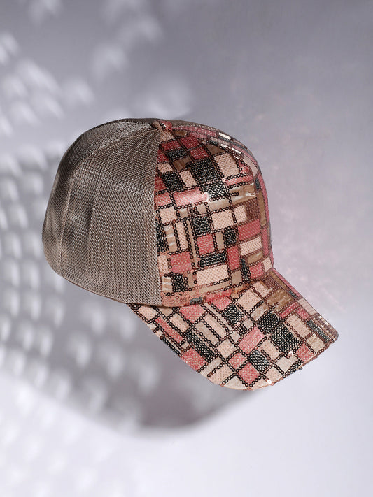 Sequin Block Baseball Cap - Nude Pink