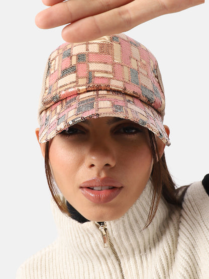 Sequin Block Baseball Cap - Nude Pink